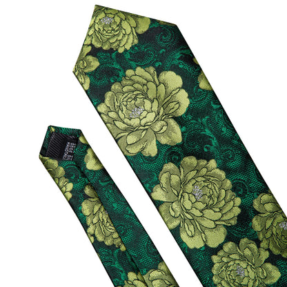 Green Peony Tie, Pocket Square and Cufflinks tie sets    - Sophisticated Gentlemen