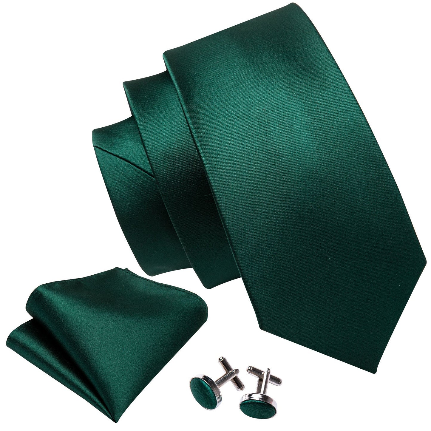 Solid Green Tie, Pocket Square and Cufflinks tie sets    - Sophisticated Gentlemen