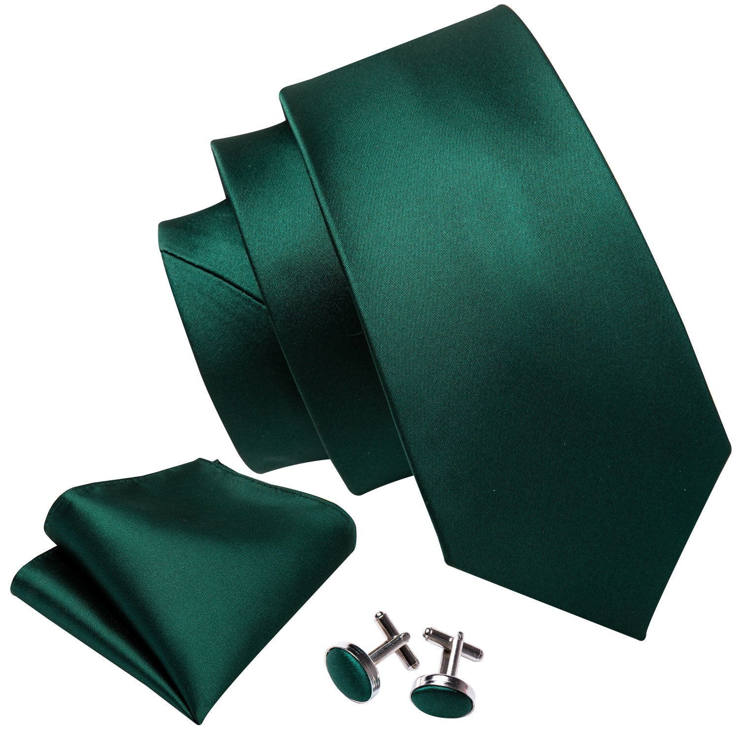 Solid Green Tie, Pocket Square and Cufflinks tie sets    - Sophisticated Gentlemen