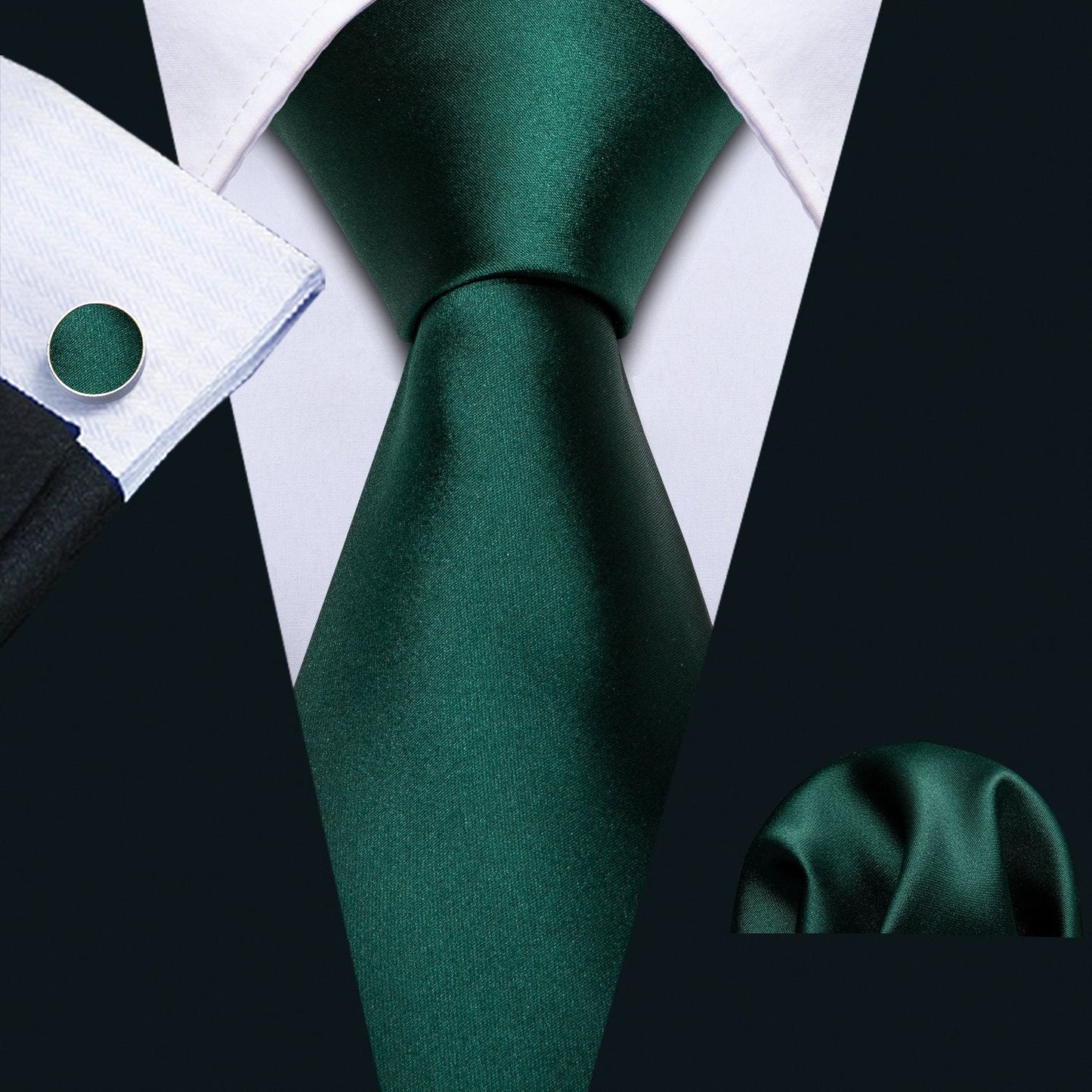 Solid Green Tie, Pocket Square and Cufflinks tie sets Default Title - Sophisticated Gentlemen