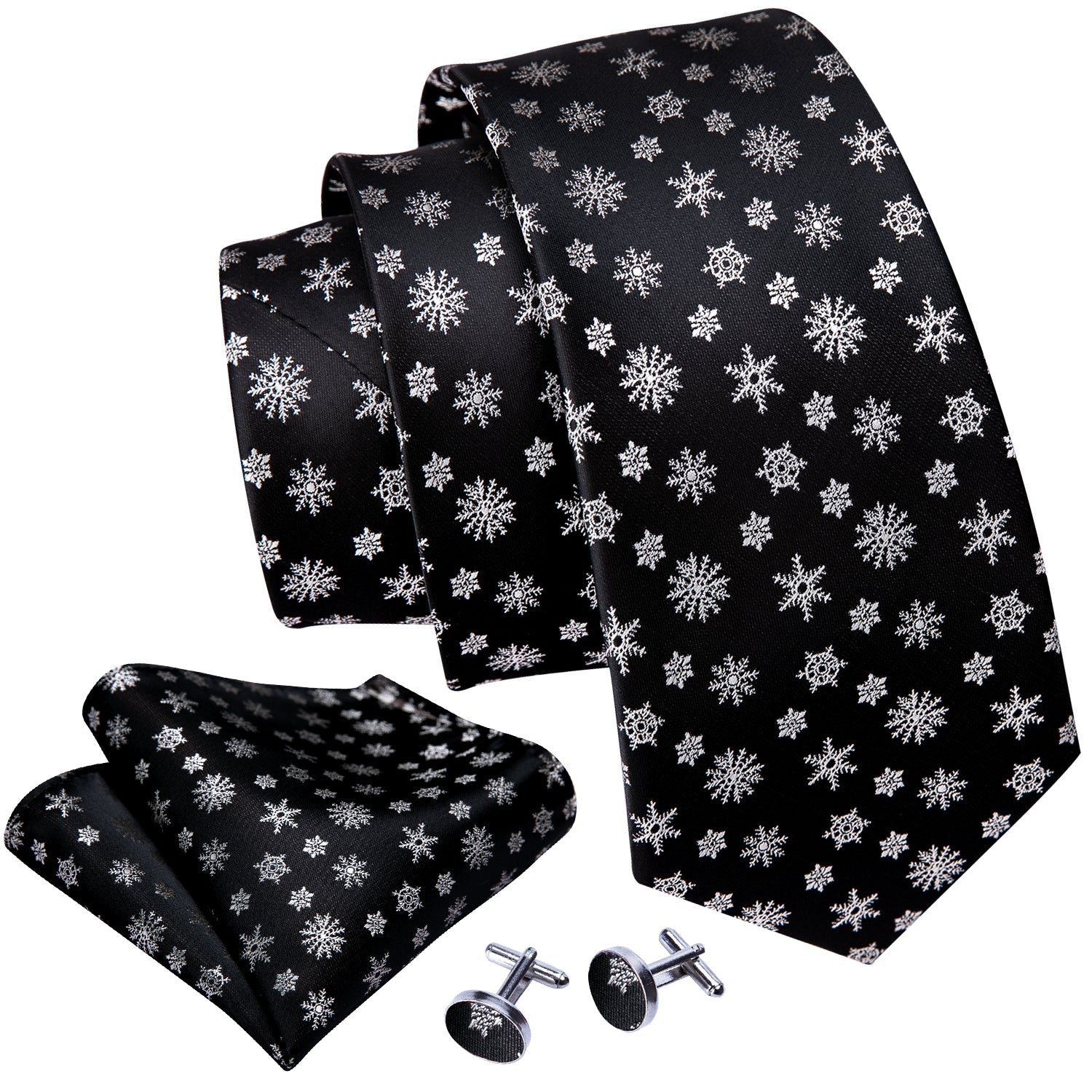 Snowflakes On Black Tie Set tie sets    - Sophisticated Gentlemen