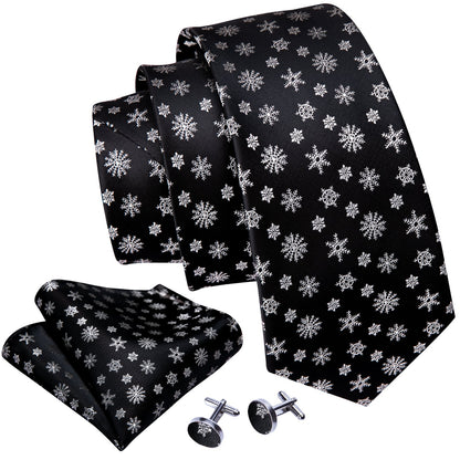 Snowflakes On Black Tie Set tie sets    - Sophisticated Gentlemen