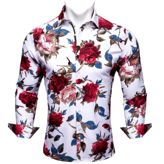 Red, Blue and White Floral Dress Shirt 3XL