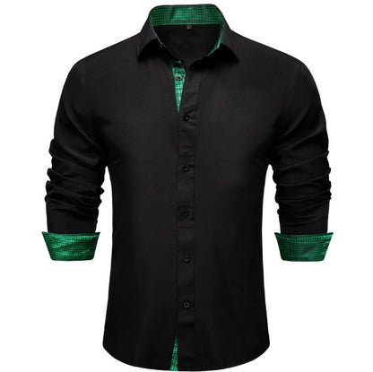 Black Shirt with Green Plaid Accent shirt    - Sophisticated Gentlemen