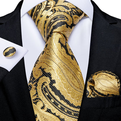 Golden and Black Paisley Tie Set tie set - Sophisticated Gentlemen