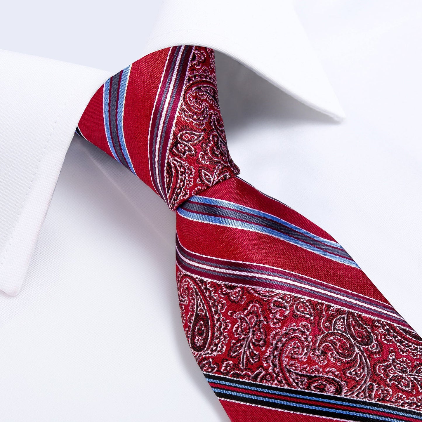 Red Fantasy Stripe Tie, Pocket Square and Cufflinks tie sets    - Sophisticated Gentlemen
