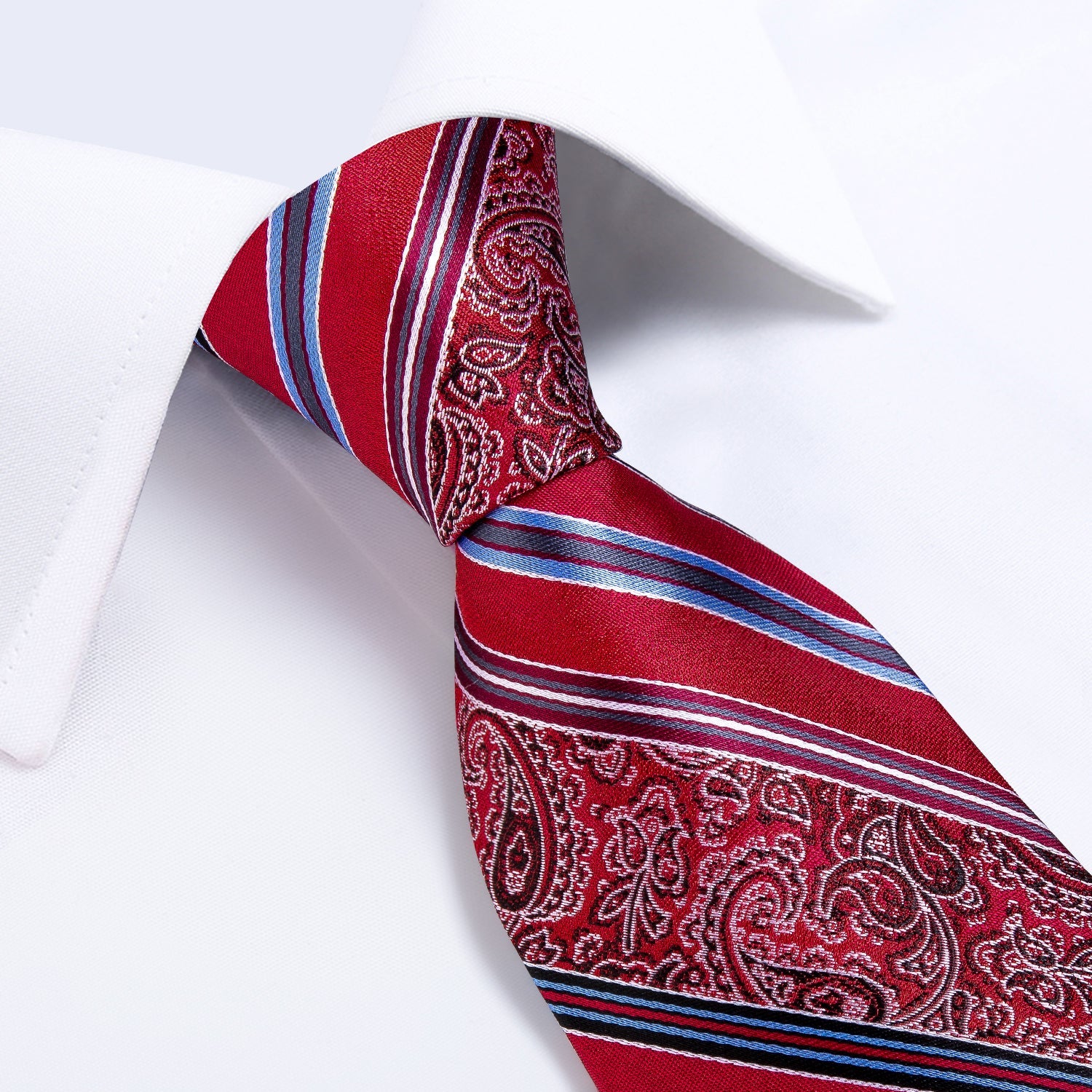 Red Fantasy Stripe Tie, Pocket Square and Cufflinks tie sets    - Sophisticated Gentlemen
