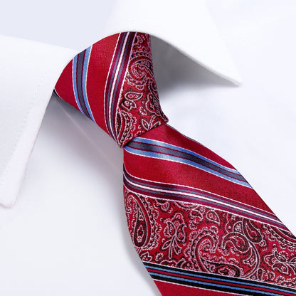 Red Fantasy Stripe Tie, Pocket Square and Cufflinks tie sets    - Sophisticated Gentlemen