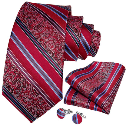 Red Fantasy Stripe Tie, Pocket Square and Cufflinks tie sets    - Sophisticated Gentlemen
