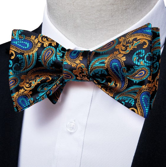 Gold and Green Paisley Bow Tie Set bow ties    - Sophisticated Gentlemen