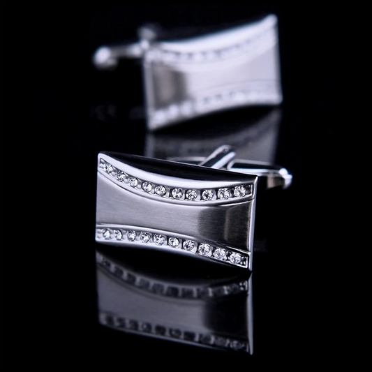 Rectangular Crystal Silver Cufflinks Cufflink    - Sophisticated Gentlemen