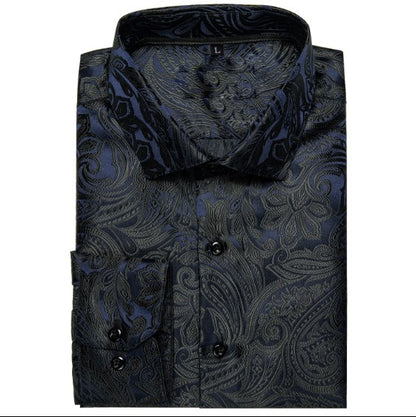 Dark Blue and Black Paisley Silk Dress Shirt Sophisticated Gentlemen Dark Blue and Black Paisley Silk Dress Shirt Sophisticated Gentlemen