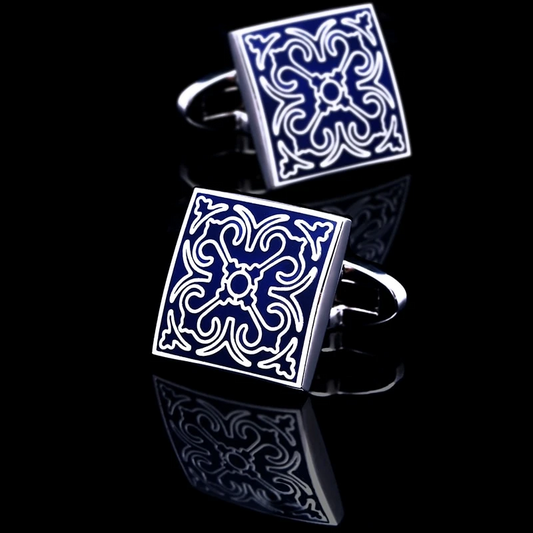 Silver & Navy Blue Enamel Cufflinks Cufflink    - Sophisticated Gentlemen