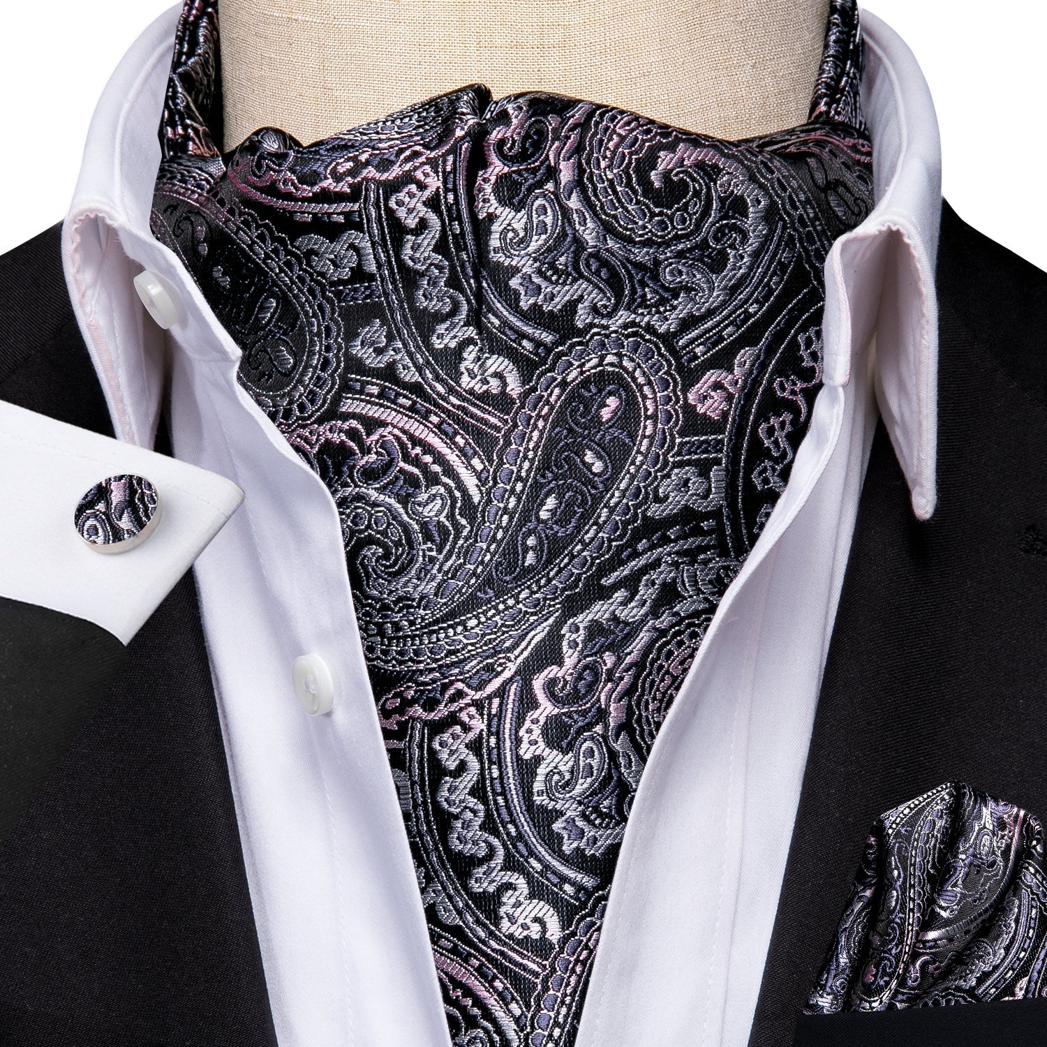 Gray and Pink Paisley 3-Piece Ascot Set Ascot    - Sophisticated Gentlemen