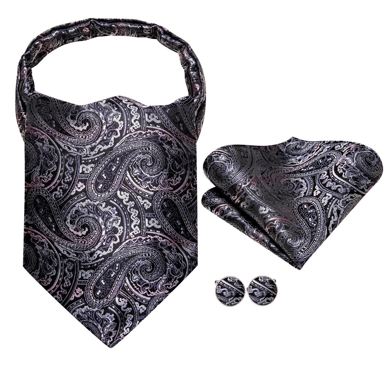 Gray and Pink Paisley 3-Piece Ascot Set Ascot    - Sophisticated Gentlemen