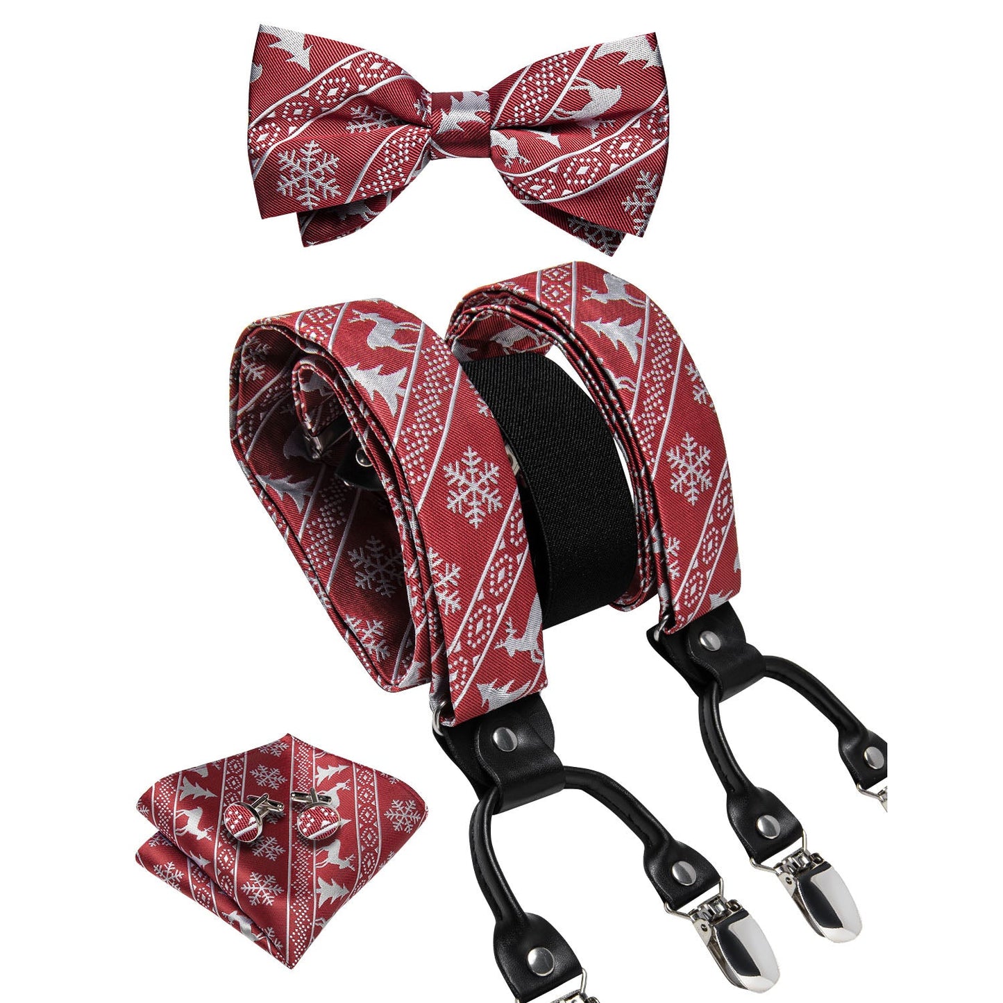 Ugly Christmas Sweater Bow Tie and Suspenders Set in Red bow tie    - Sophisticated Gentlemen