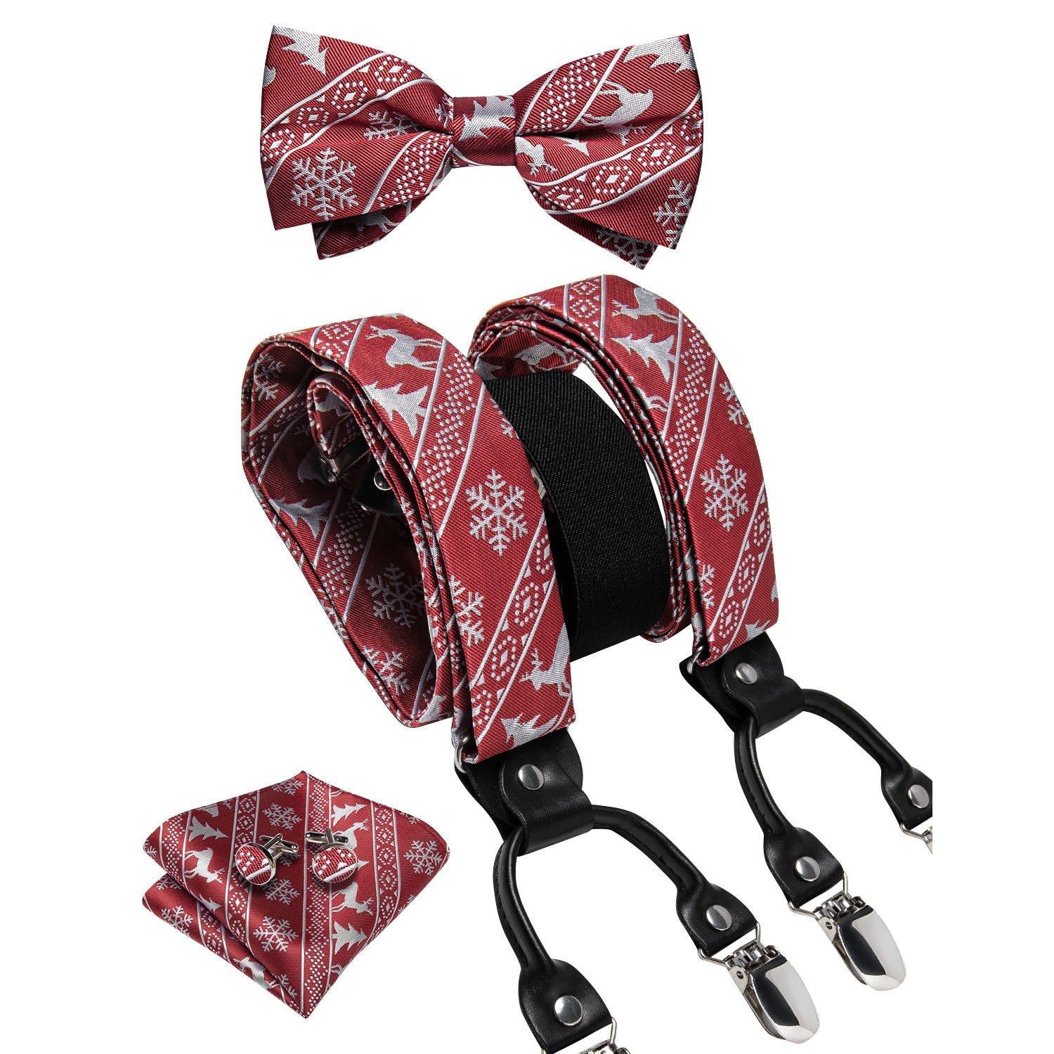 Ugly Christmas Sweater Bow Tie and Suspenders Set in Red bow tie    - Sophisticated Gentlemen