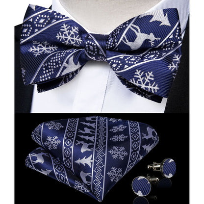 Ugly Christmas Sweater Bow Tie and Suspenders Set in Blue bow tie    - Sophisticated Gentlemen