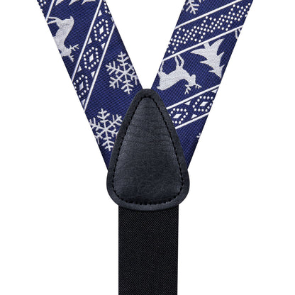 Ugly Christmas Sweater Bow Tie and Suspenders Set in Blue bow tie    - Sophisticated Gentlemen