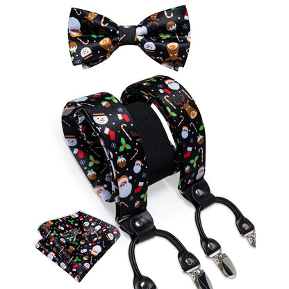 Christmas Decorations Bow Tie and Suspenders Set in Black bow tie    - Sophisticated Gentlemen