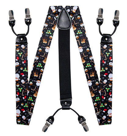 Christmas Decorations Bow Tie and Suspenders Set in Black bow tie    - Sophisticated Gentlemen