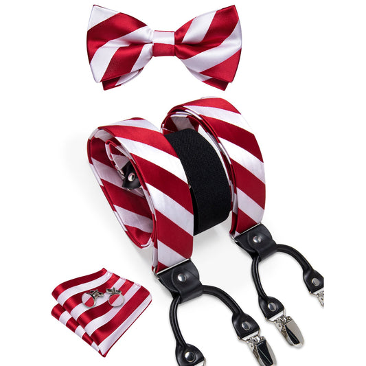 Red and White Striped Bow Tie and Suspenders Set bow tie    - Sophisticated Gentlemen