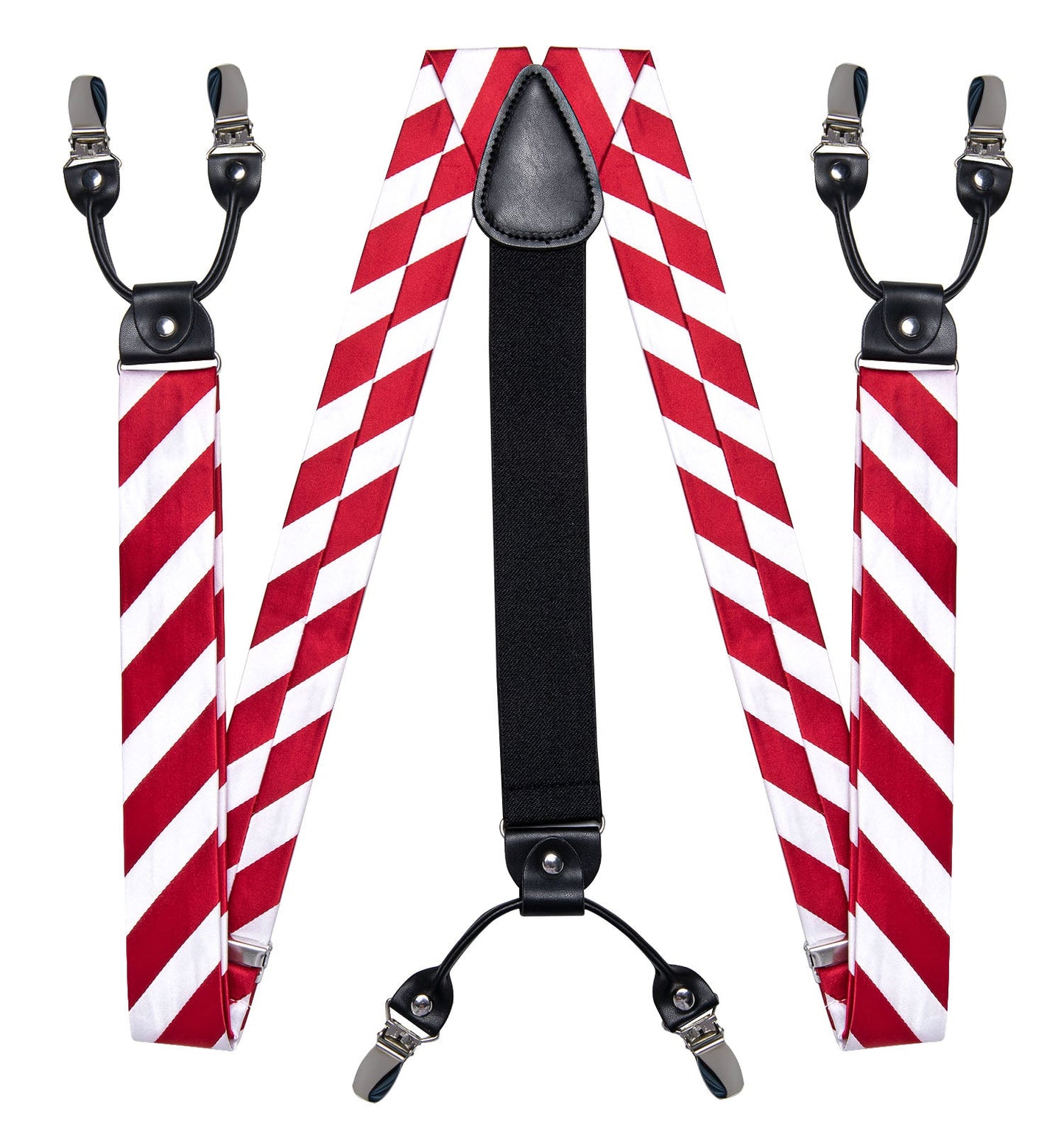 Red and White Striped Bow Tie and Suspenders Set bow tie    - Sophisticated Gentlemen