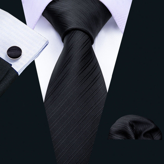 Black Lines Tie, Pocket Square and Cufflinks tie sets    - Sophisticated Gentlemen
