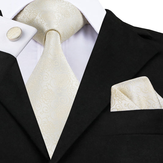 Milk Roses Tie, Pocket Square and Cufflinks tie sets    - Sophisticated Gentlemen