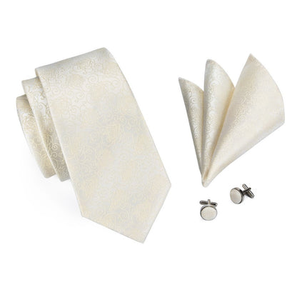 Milk Roses Tie, Pocket Square and Cufflinks tie sets    - Sophisticated Gentlemen