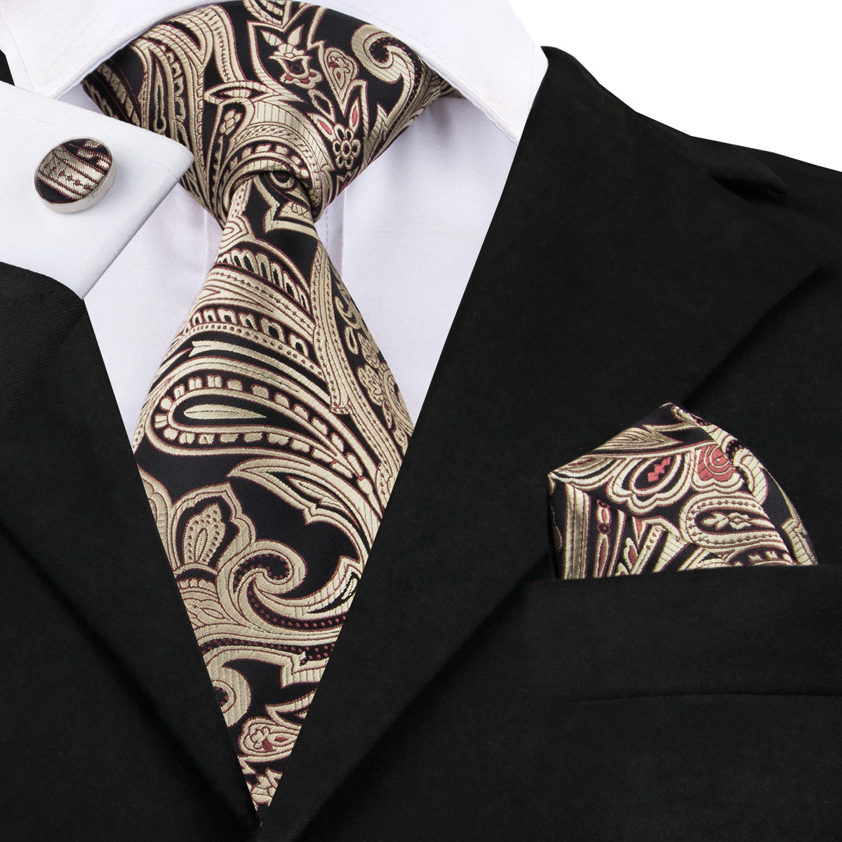 Golden Bloom Flower Tie, Pocket Square and Cufflinks – Sophisticated ...