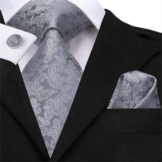 Bright Gray Tie, Pocket Square and Cufflinks tie sets    - Sophisticated Gentlemen