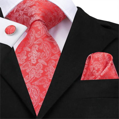 Bright Red Tie, Pocket Square and Cufflinks tie sets    - Sophisticated Gentlemen
