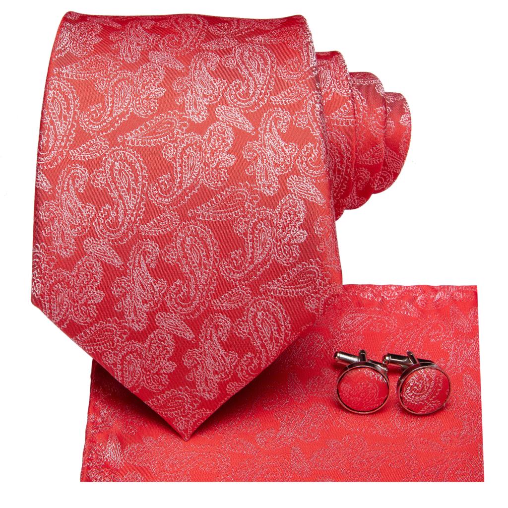 Bright Red Tie, Pocket Square and Cufflinks tie sets    - Sophisticated Gentlemen