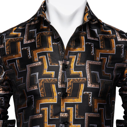 Black, Brown and Yellow Silk Dress Shirt shirt    - Sophisticated Gentlemen