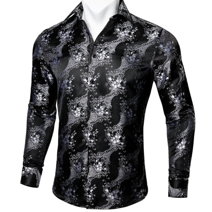 Silver and Black Floral Dress Shirt, S Silver and Black Floral Dress Shirt, S