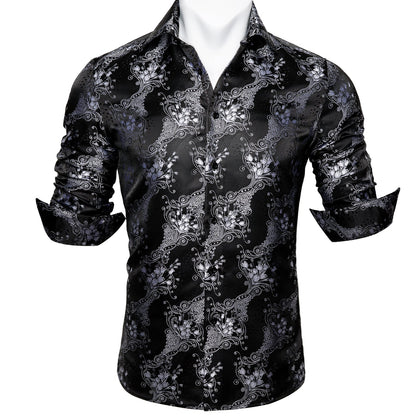 Silver and Black Floral Dress Shirt shirt    - Sophisticated Gentlemen