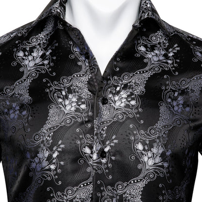 Silver and Black Floral Dress Shirt shirt    - Sophisticated Gentlemen