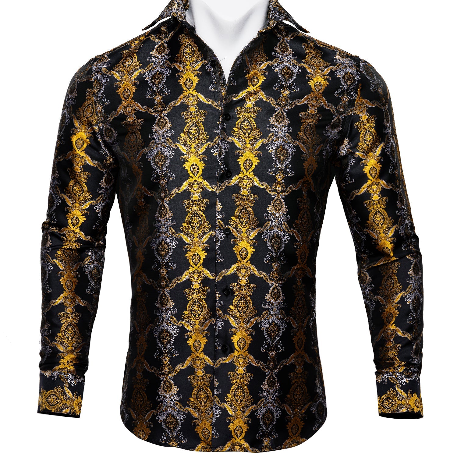Black and Yellow Baroque Dress Shirt shirt S   - Sophisticated Gentlemen