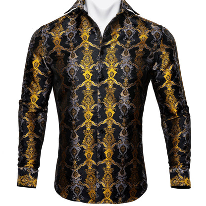 Black and Yellow Baroque Dress Shirt shirt S   - Sophisticated Gentlemen