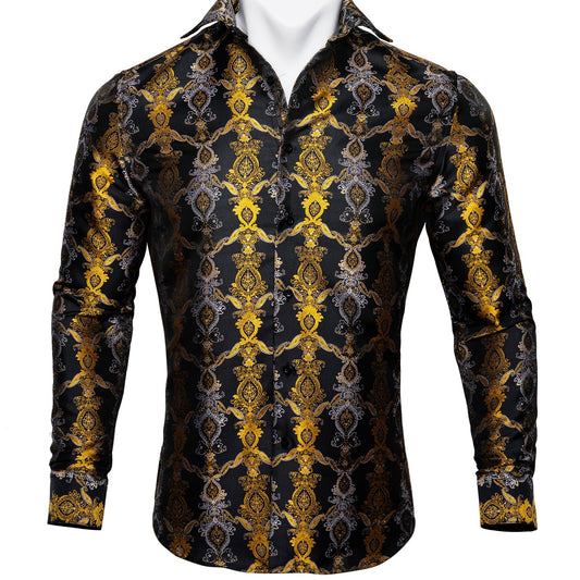 Black and Yellow Baroque Dress Shirt shirt S   - Sophisticated Gentlemen