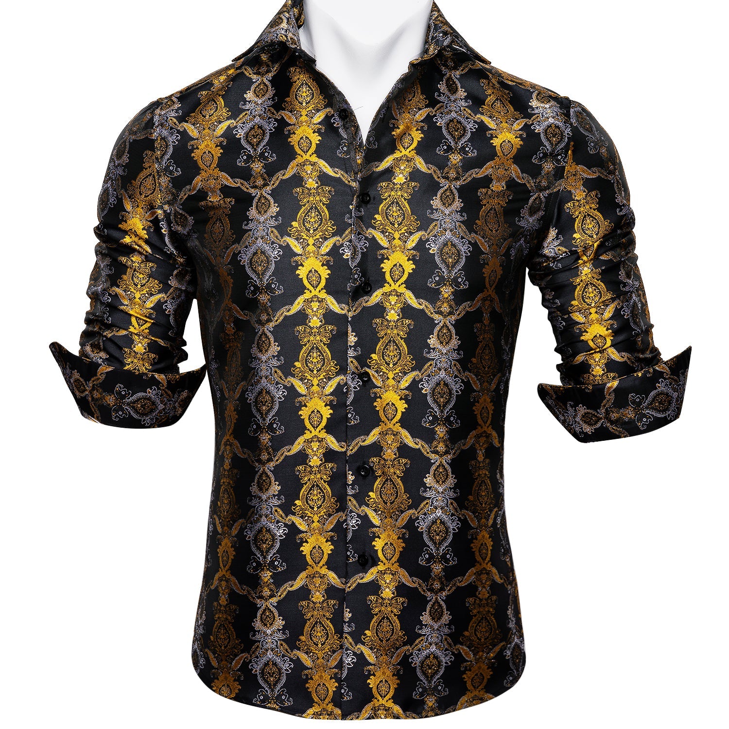 Black and Yellow Baroque Dress Shirt shirt    - Sophisticated Gentlemen