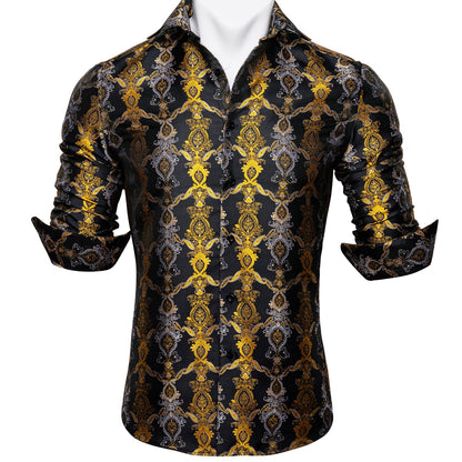 Black and Yellow Baroque Dress Shirt shirt    - Sophisticated Gentlemen