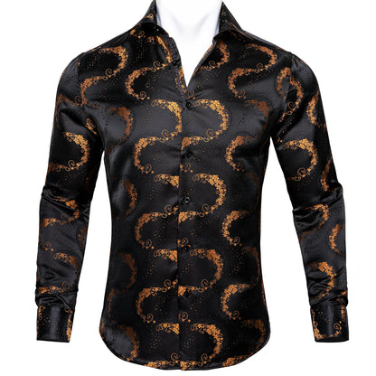 Black and Gold Floral Dress Shirt shirt S   - Sophisticated Gentlemen