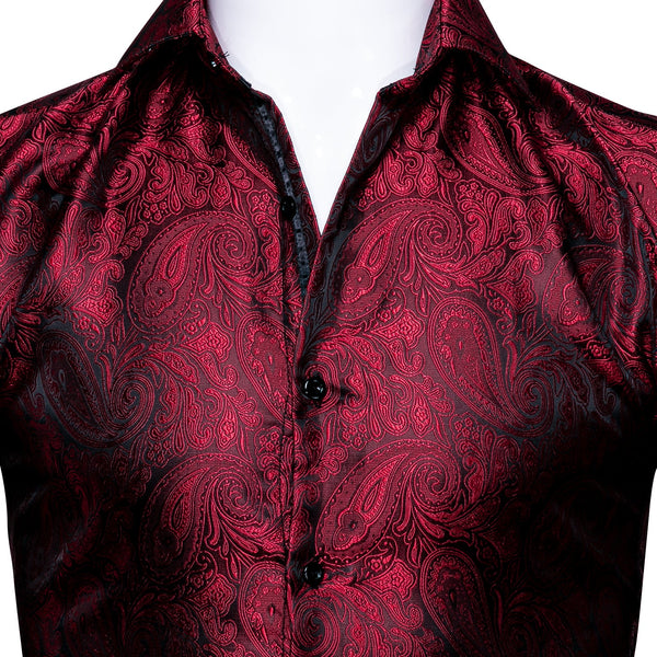open lace back dress Black and Red Paisley Dress Shirt, S