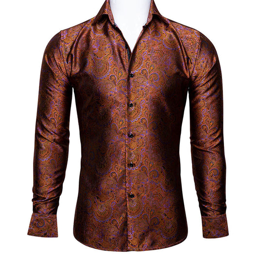 Brown and Purple Paisley Dress Shirt shirt S   - Sophisticated Gentlemen