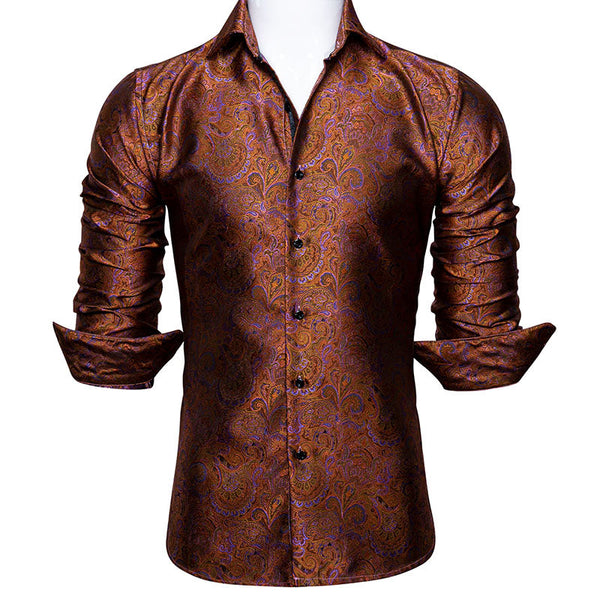 Brown and Purple Paisley Dress Shirt L