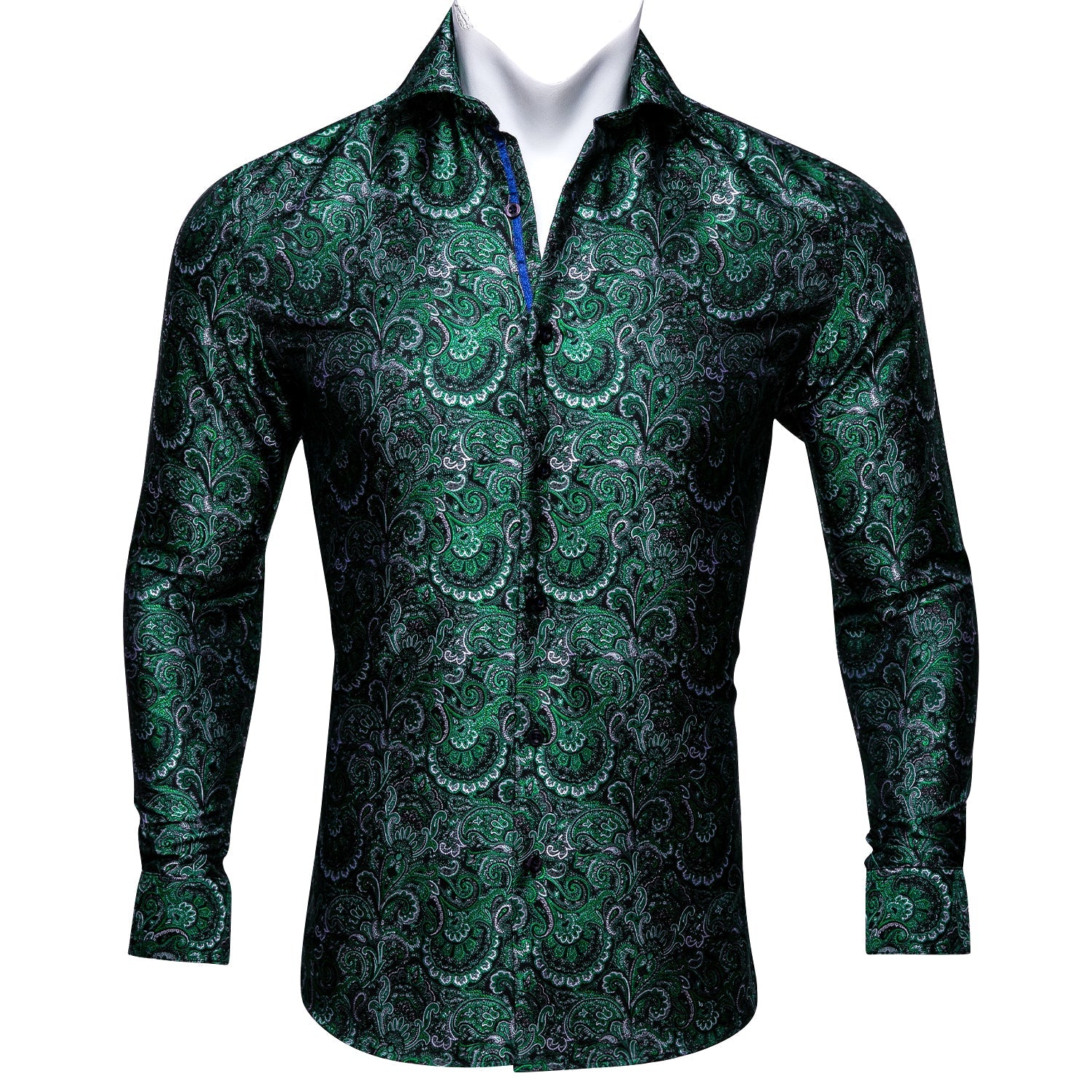Green Floral Silk Dress Shirt shirt S   - Sophisticated Gentlemen