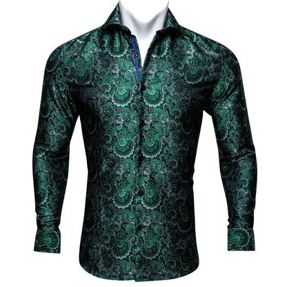 Green Floral Silk Dress Shirt shirt S   - Sophisticated Gentlemen