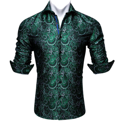 Green Floral Silk Dress Shirt shirt    - Sophisticated Gentlemen